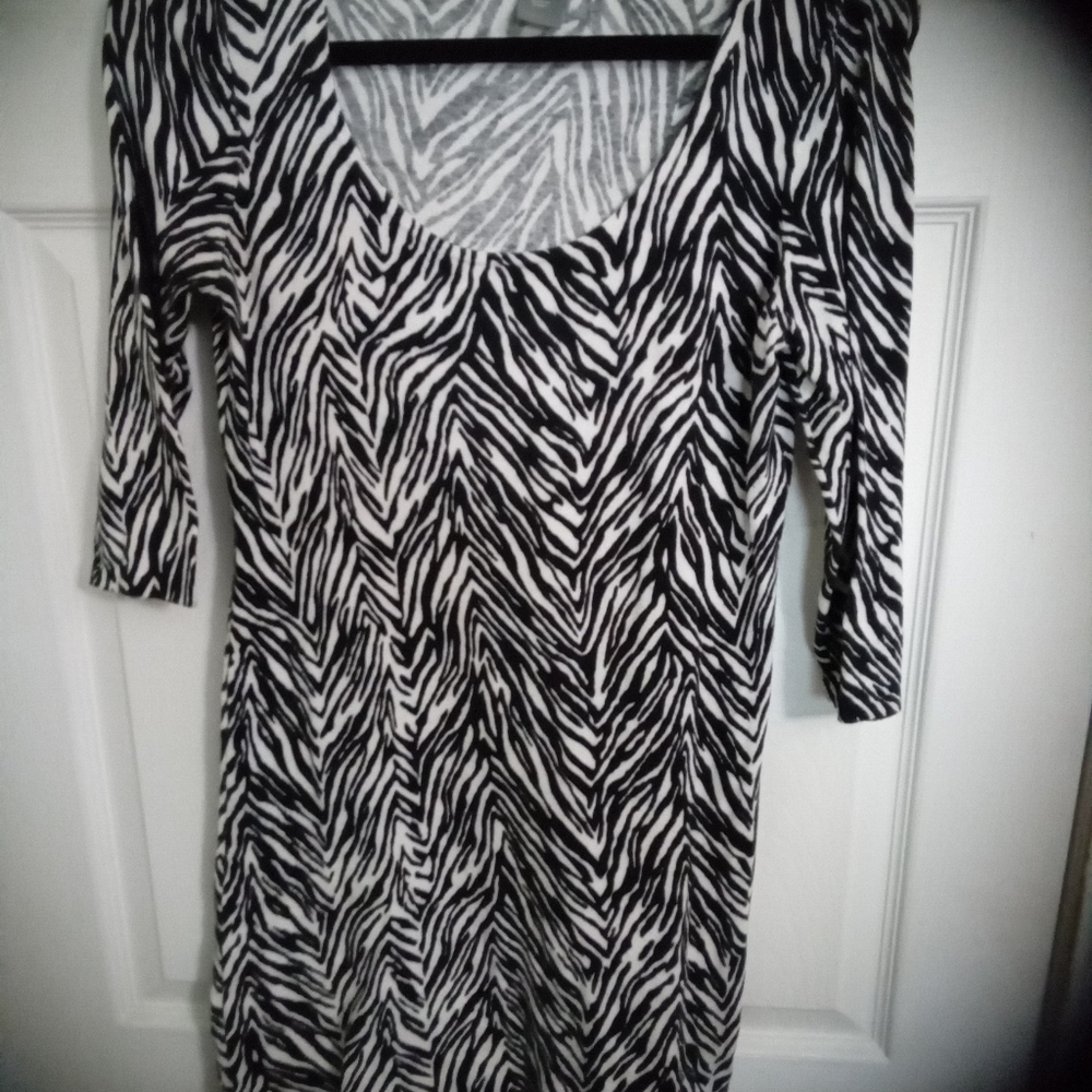 Ann Taylor Zebra Print Black and White Dress Size Small Petite Scoop Neck